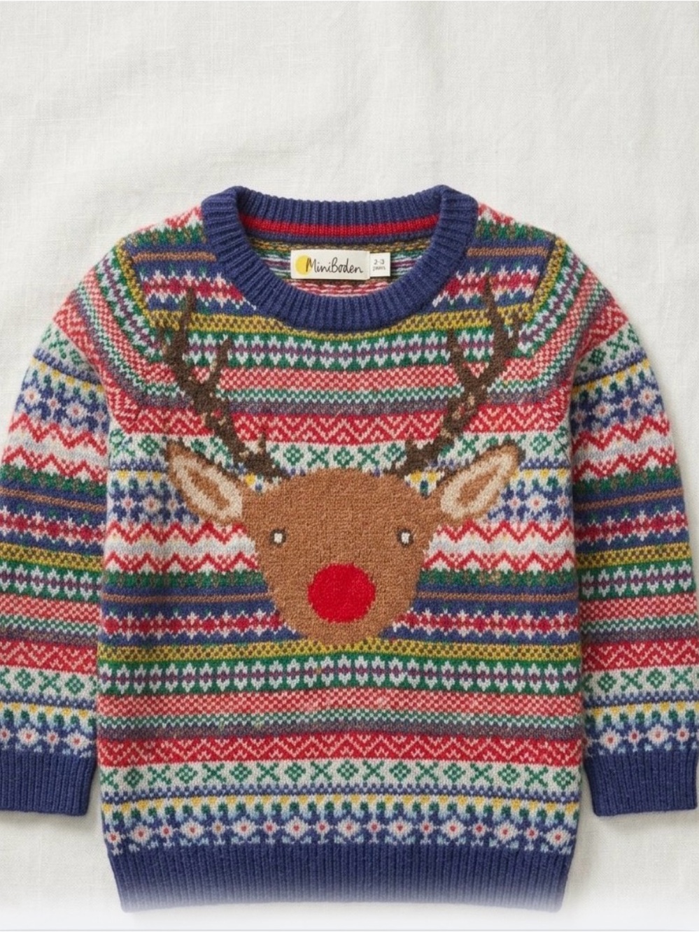 Kids Mini Boden Reindeer Sweater, 2/3 years, cotton/wool blend